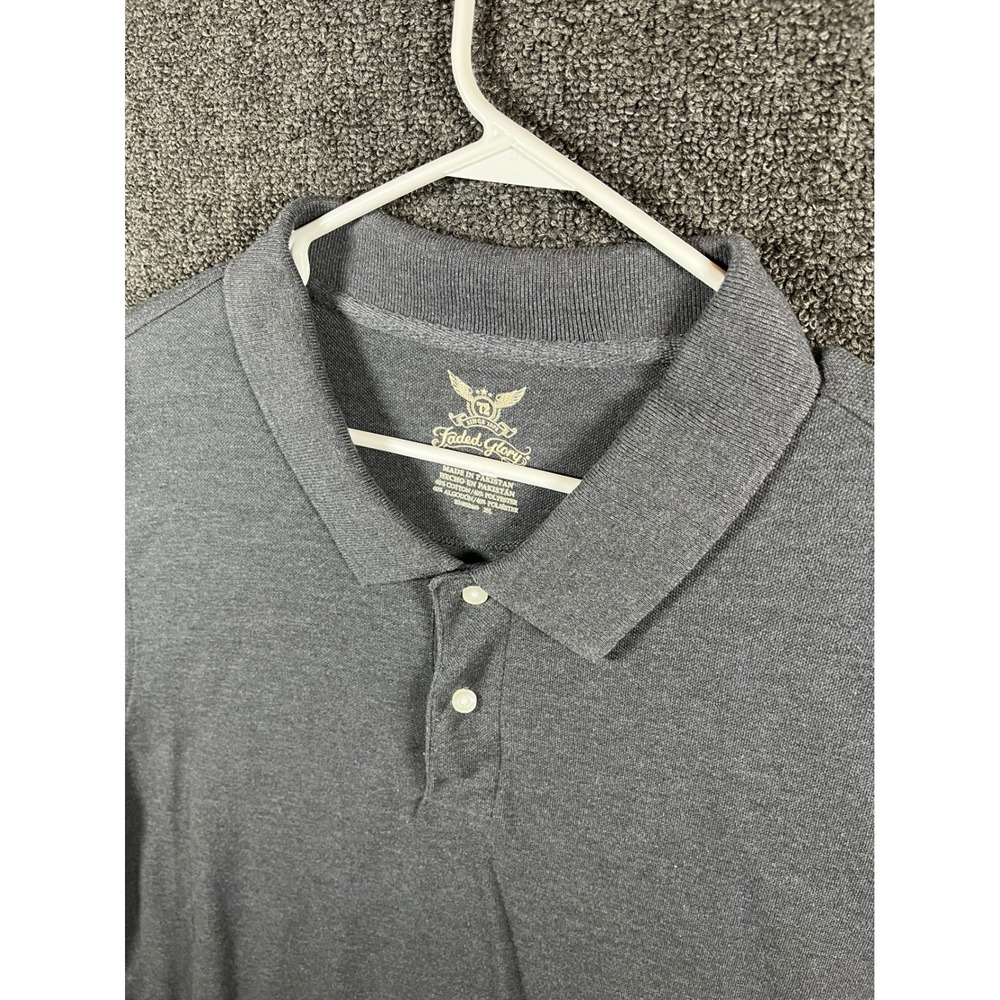 Faded Glory Mens Charcoal Gray Heather Pique Knit Short Sleeve Polo Shirt 2XL